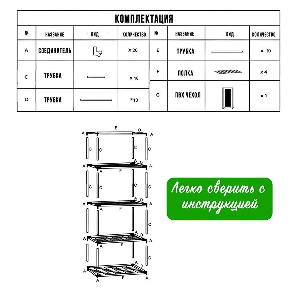 Парник для рассады 46x24x100 см 4 полки с чехлом ГеоПластБорд зеленый