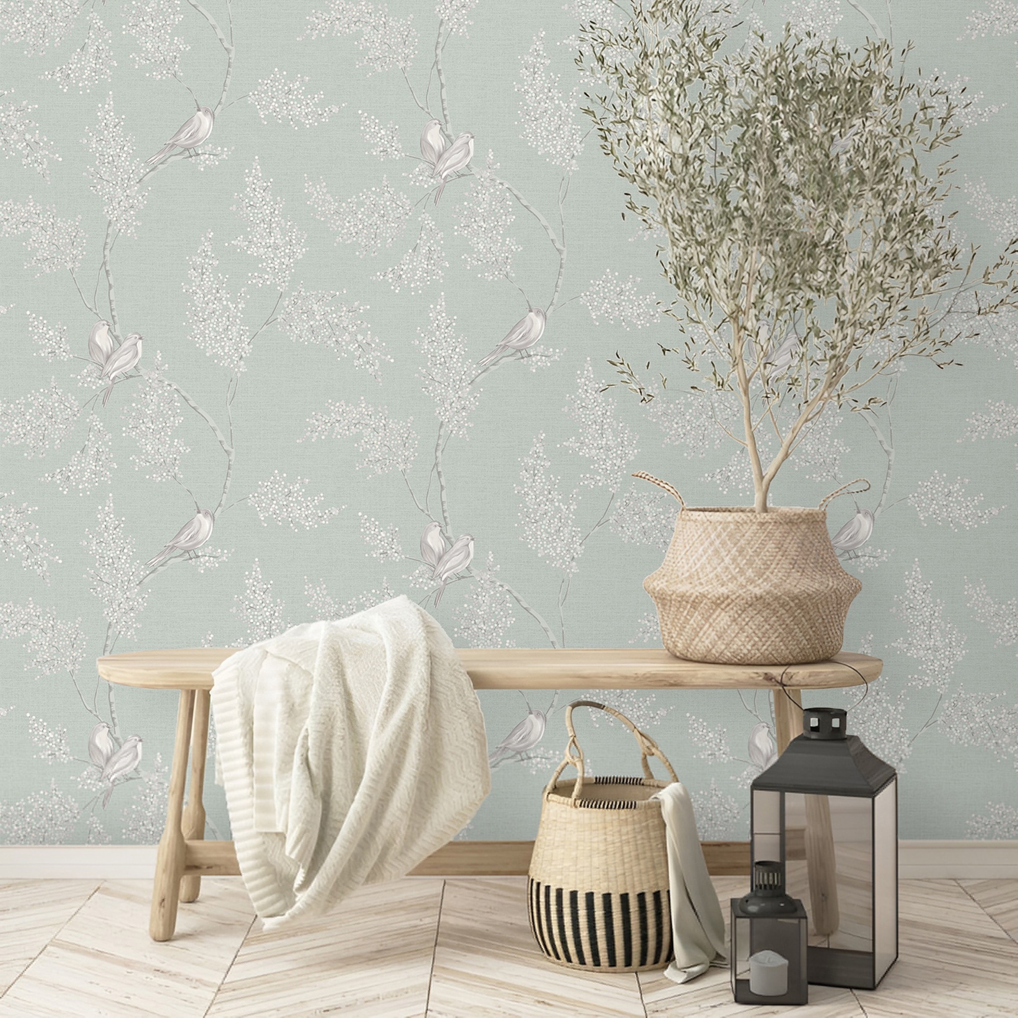 Обои Erismann Visavi 61052-05 зеленые птицы 1,06х10 м