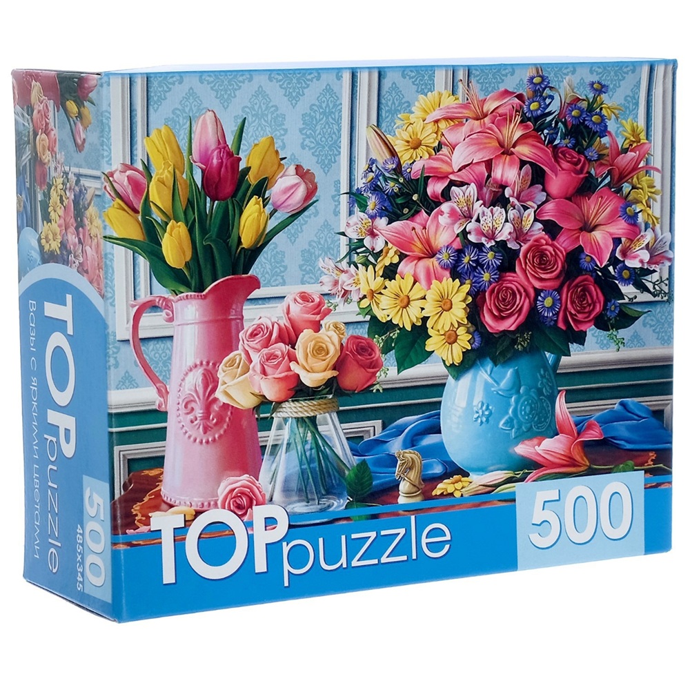 TOPpuzzle. ПАЗЛЫ 500 элементов. ХТП500-4234 ВАЗЫ С ЯРКИМИ ЦВЕТАМИ