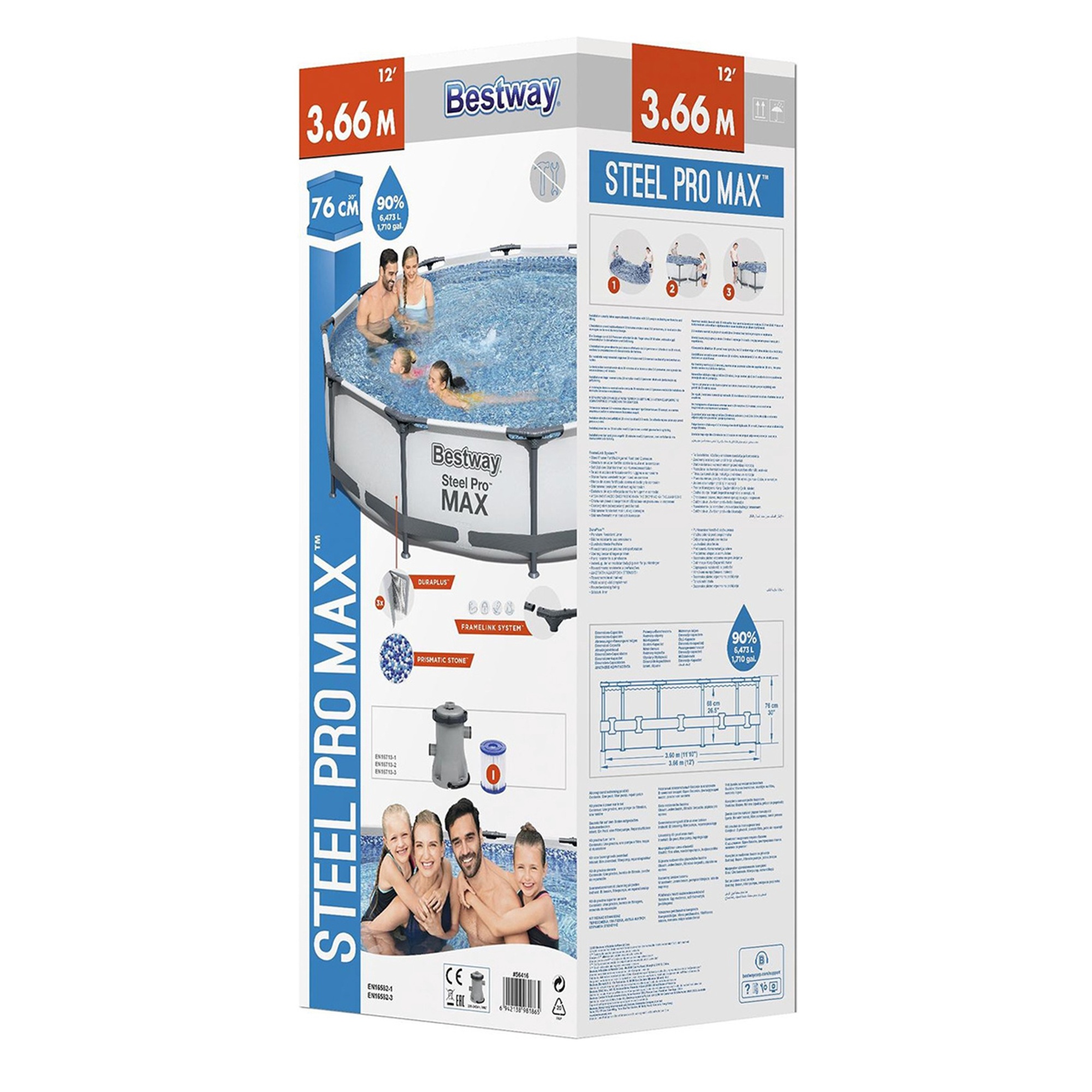 Бассейн каркасный круглый 366х76 см 6473 л Bestway Steel Pro Max (ф/насос, рем комплект)