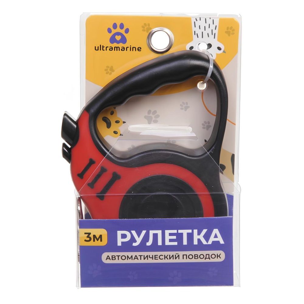 Поводок-рулетка для собак Дог 3 м до 15 кг красный Ultramarine