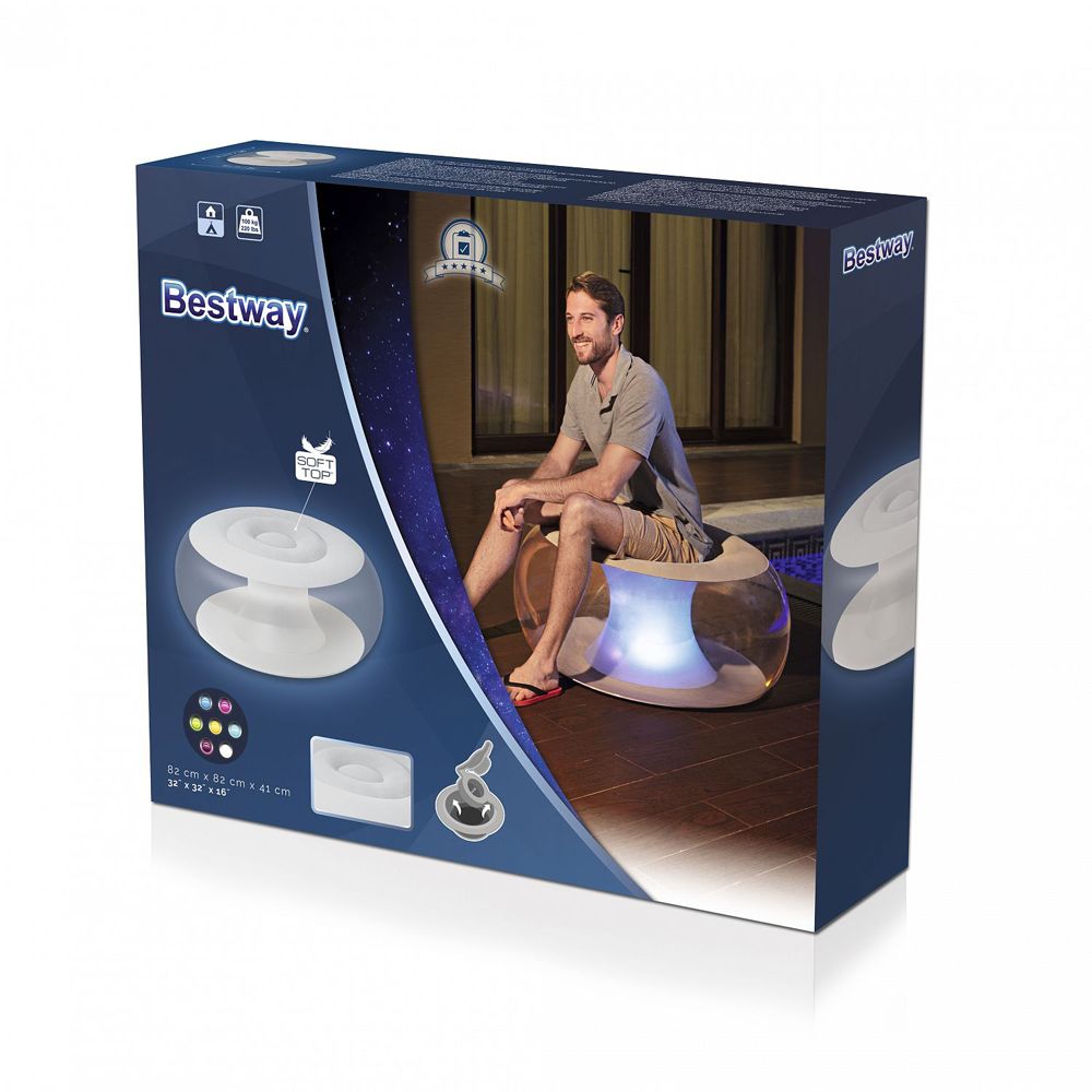 Кресло надувное с led подсветкой 82х82х41 см рем комплект Bestway Poolsphere 75085