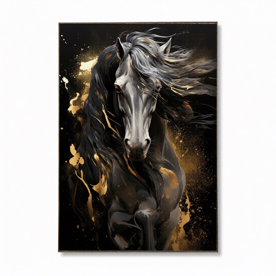 Картина интерьерная со смолой Черная лошадь 30х40 см 2025-0239