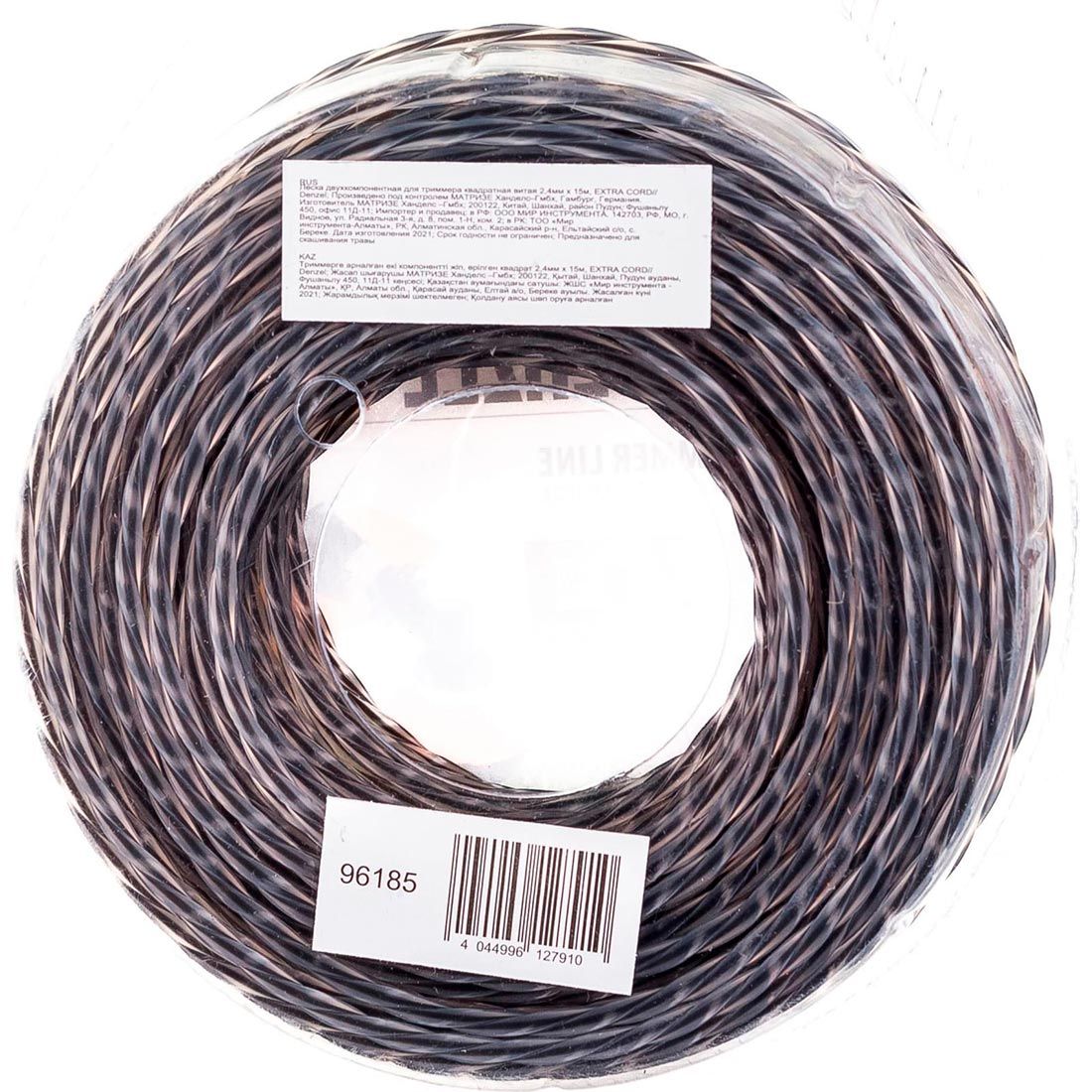 Леска для триммера 2,4 мм х 15 м квадрат витой двухкомпонентная Denzel Extra Cord