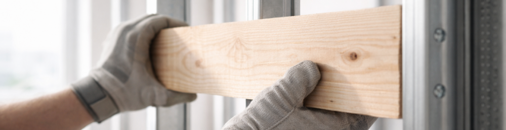 Перегородка ГКЛ с дверью : усиление каркаса с закладным брусом