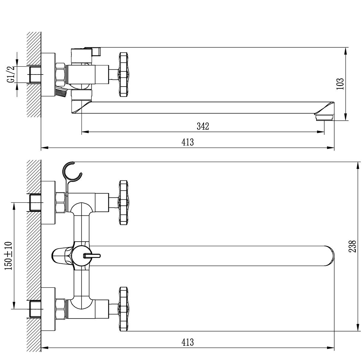 Смеситель для ванны Rossinka RS39-84 двухвентильный поворотный излив
