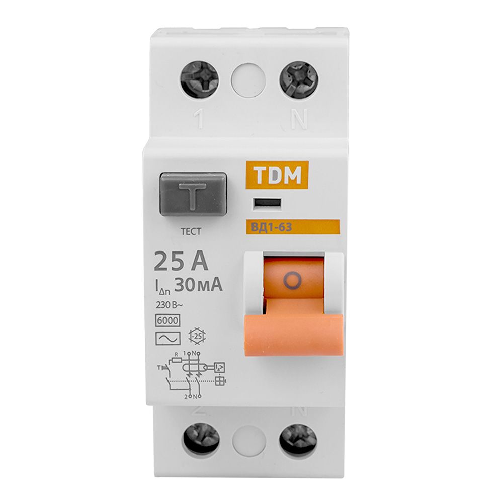УСТРОЙСТВО защитного отключения (УЗО) 2Р 25А 30мА  TDM