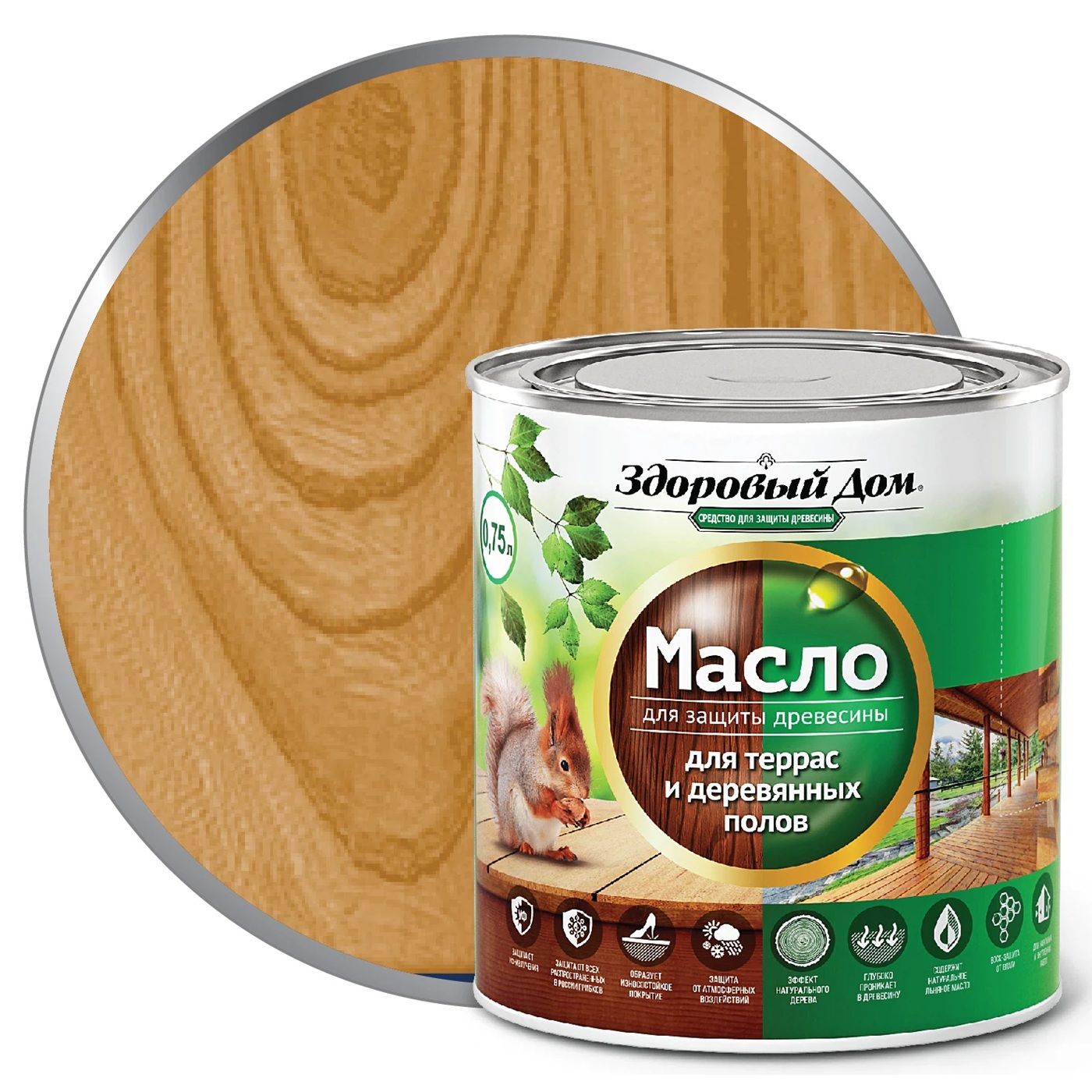 Масло для террас и деревянных полов Здоровый Дом орех 0,75л Л-С