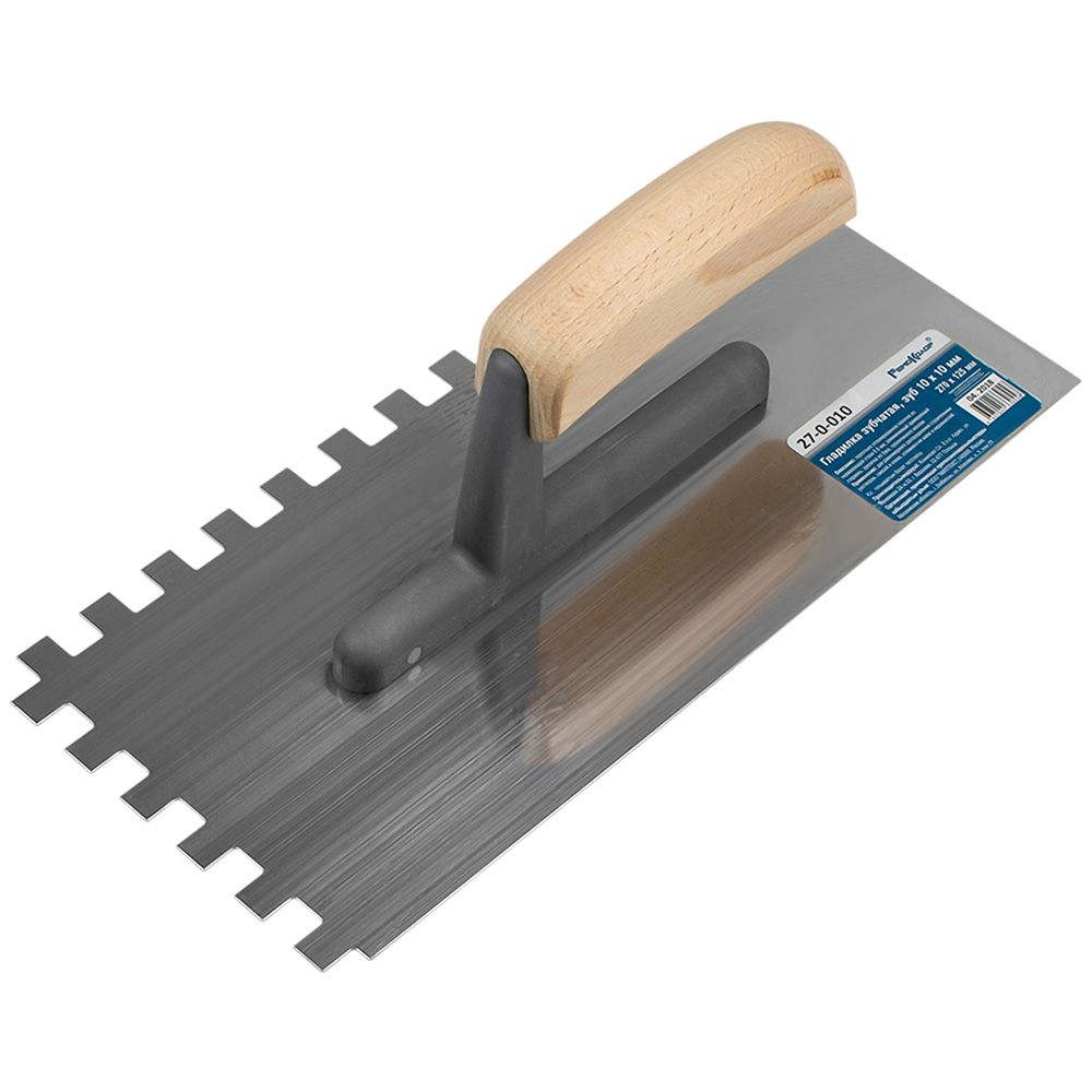 Гладилка зубч, 130 х 280 мм, нержав. сталь, дерев рукоятка, зуб 10 х 10 мм 27-0-010(Remocolor) (шт)