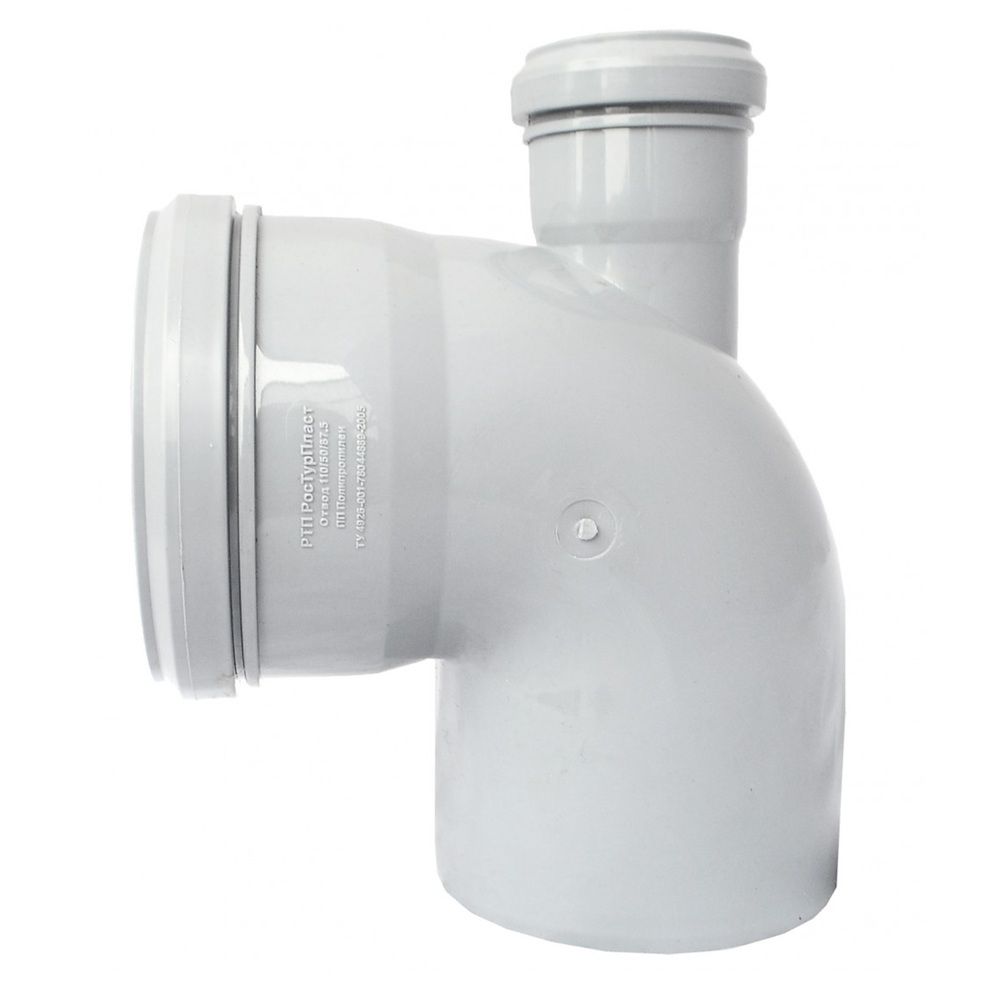 Отвод фронтальный канализационный 110х50 мм 90° выход вверх