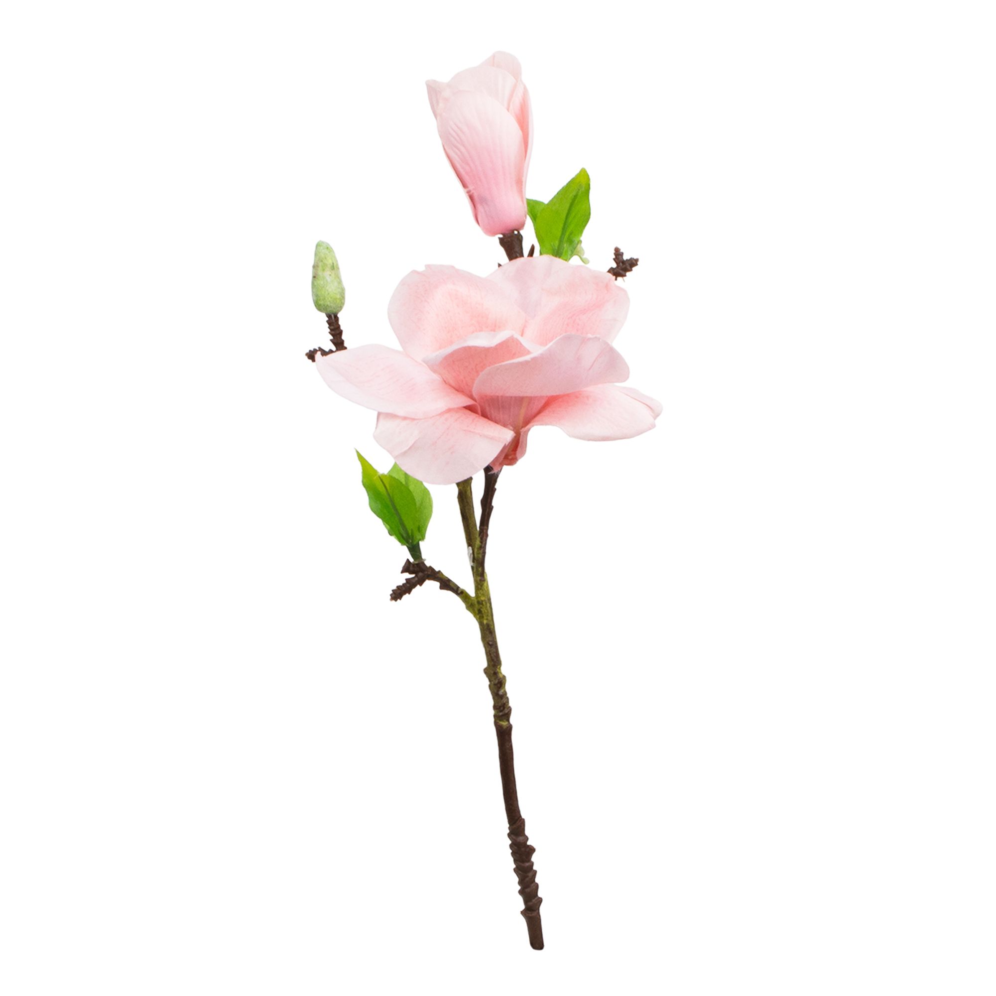 Цветок искусственный Магнолия светло-розовая из ткани (искусственный шелк, полиэтилен) 37х13х13 см