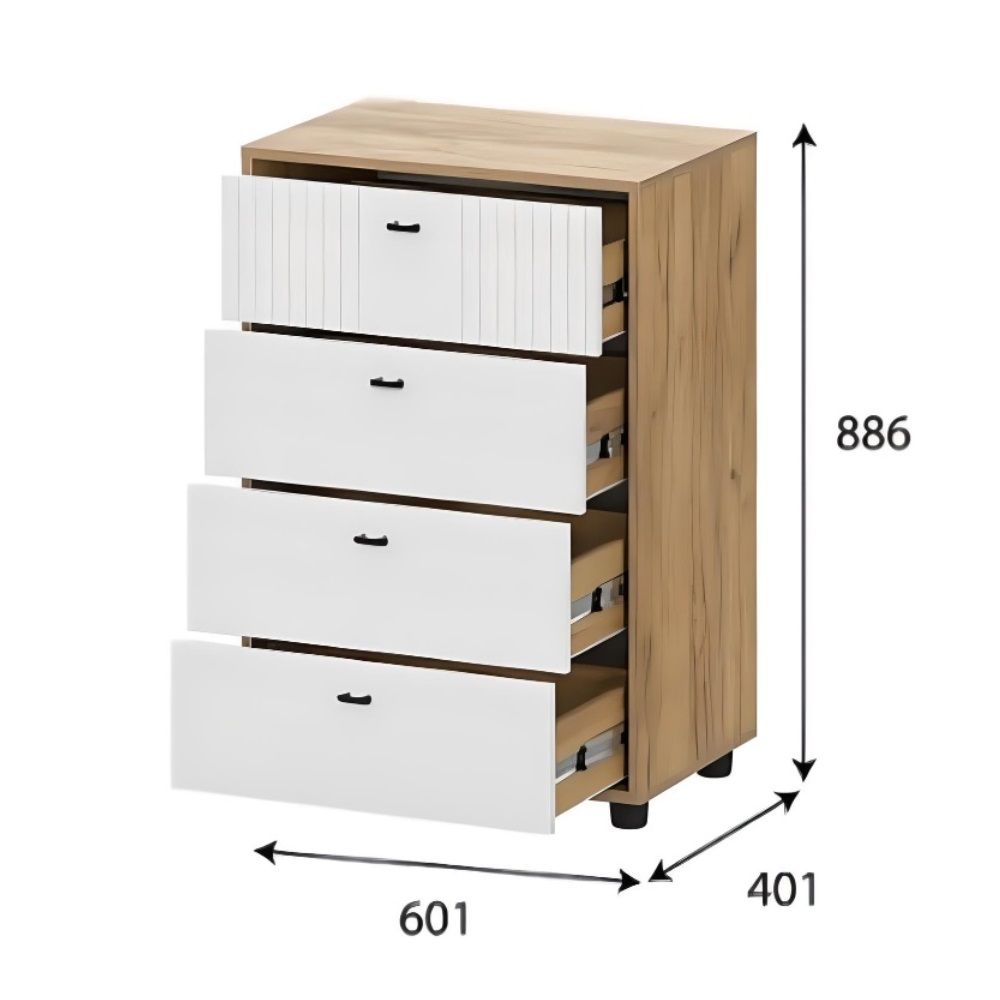 Комод Милан 601х886х401 мм 4 ящика Дуб Золотой/Белый матовый
