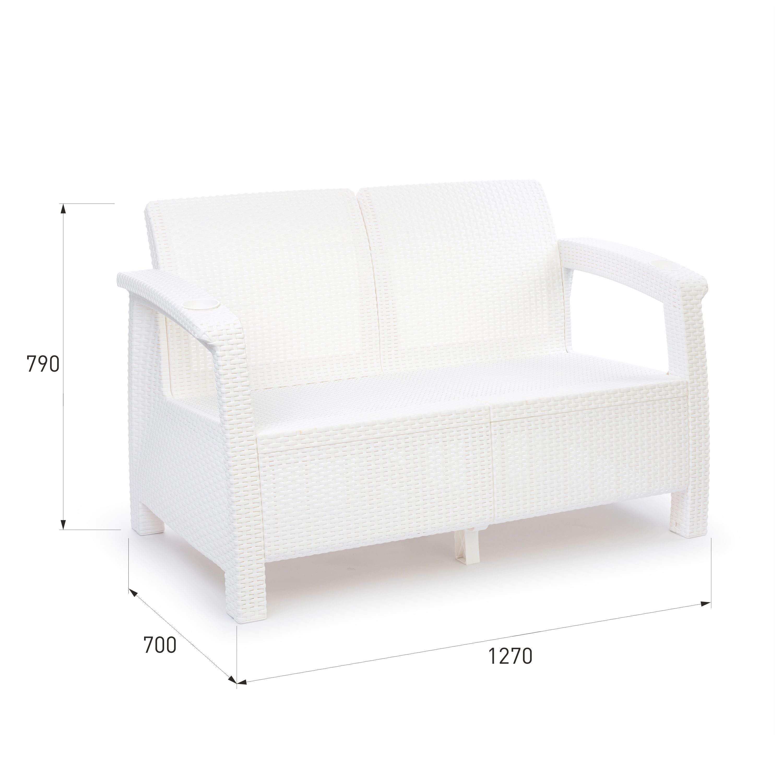 Диван иск. ротанг Ротанг 1270х700х790 мм белый