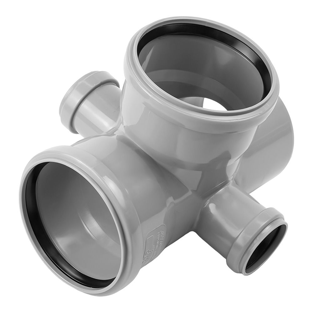 Крестовина двухплоскостная канализационная 110х110 мм 87,5° 50х50 мм левая+правая