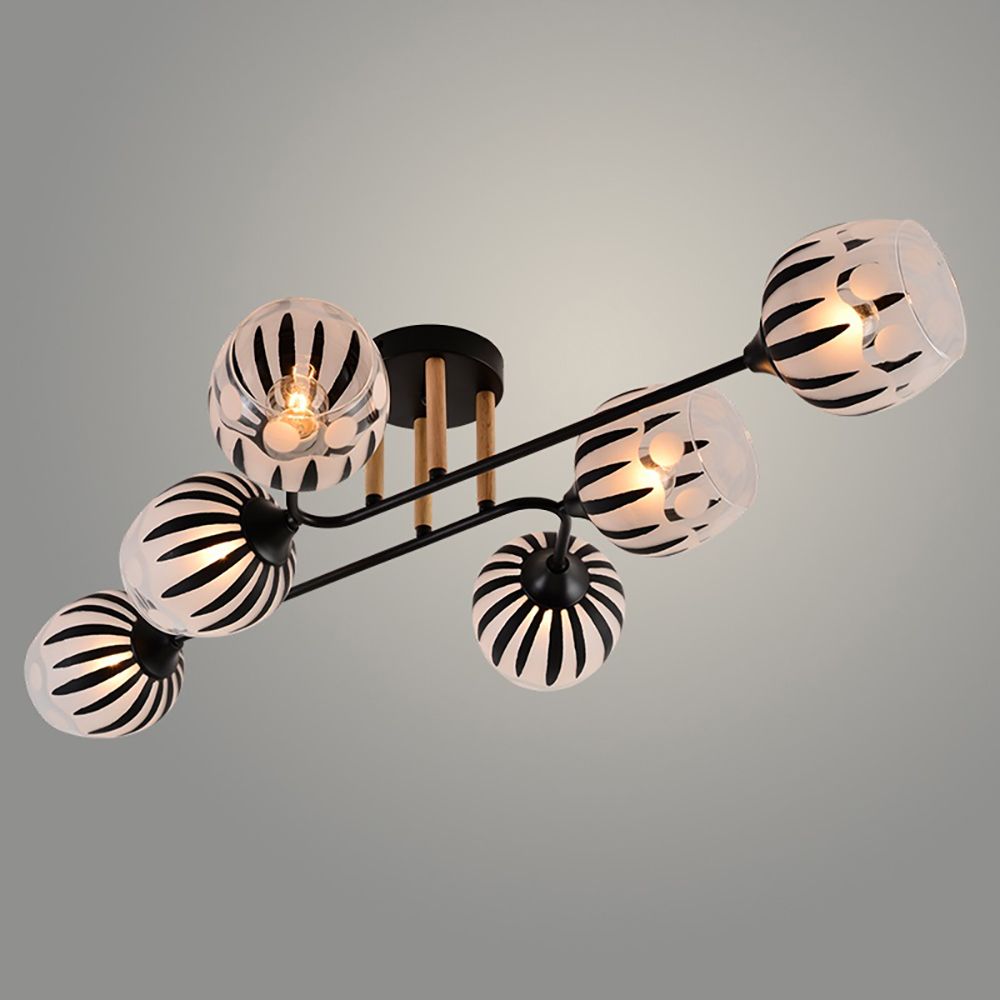 Люстра потолочная XA1569B/6 BK+WOOD 6x60Вт E27 d87 см h20 см черный/дерево