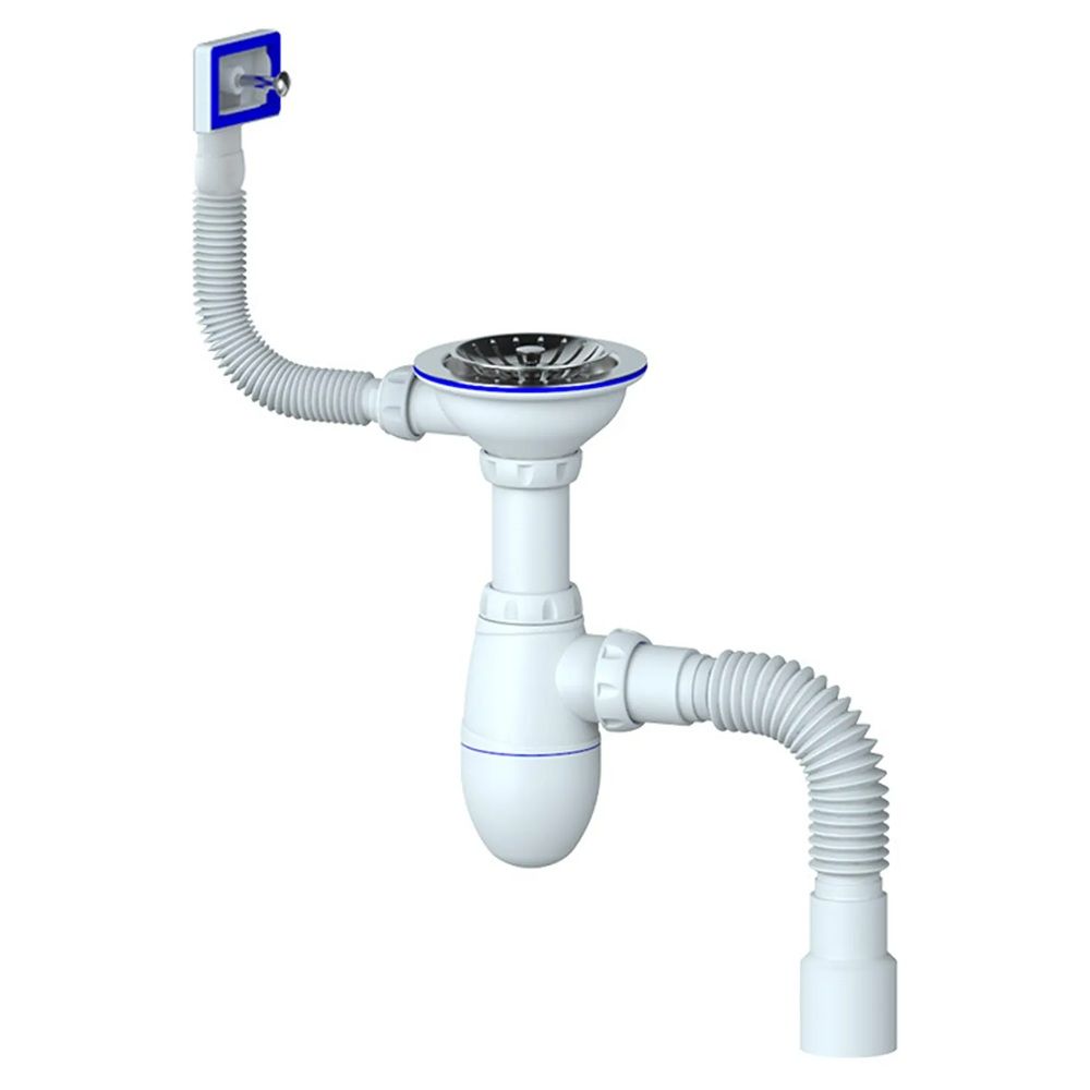 Сифон для мойки 3 1/2"х40/50 с прямоугольном переливом и гофротрубой Unicorn B425P