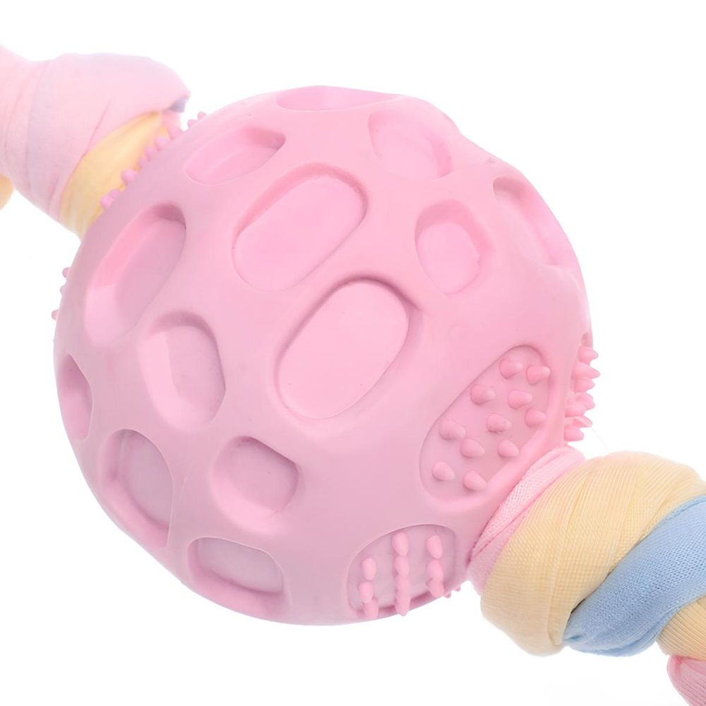 Игрушка-мячик для собак средних и мелких пород Беги лови с канатом розовая