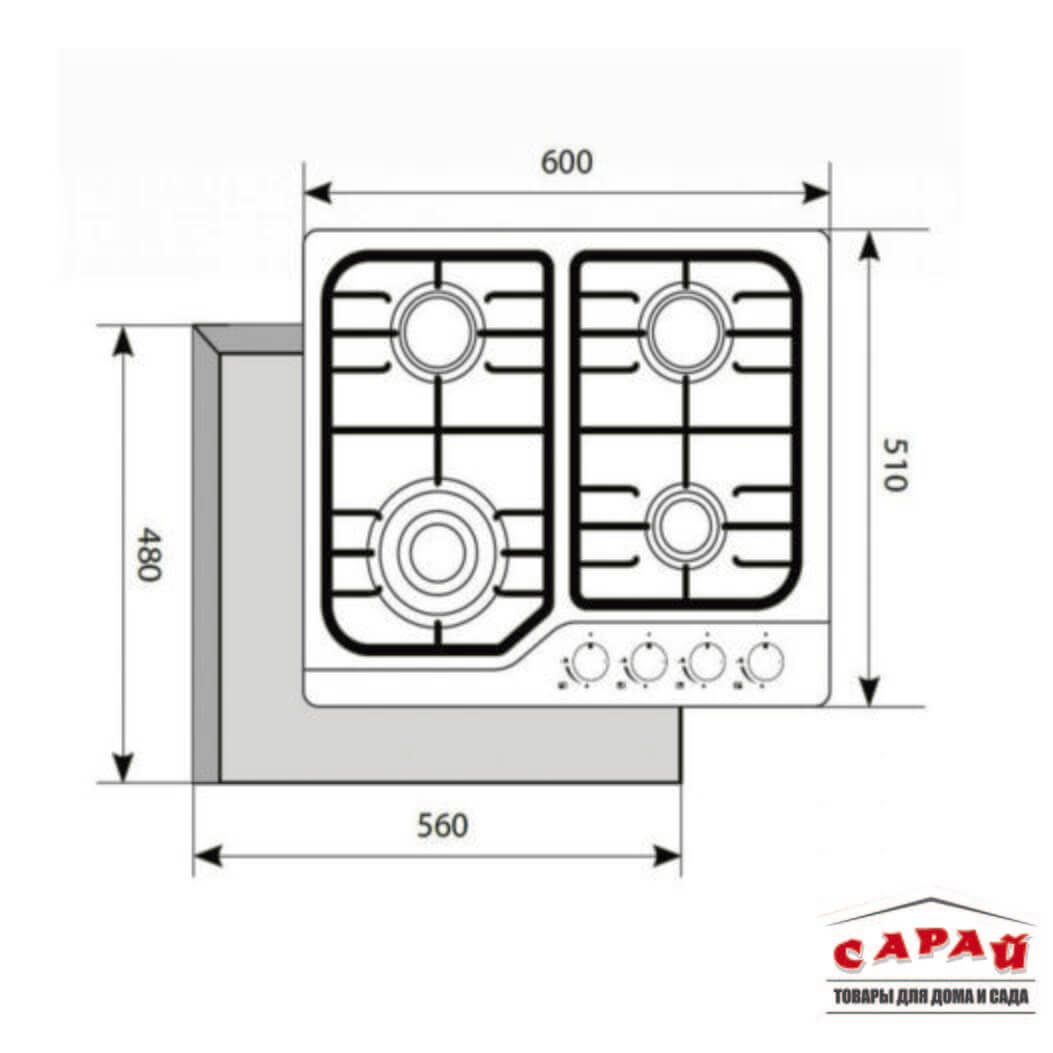 Панель газовая LEX GVS 640 IX 560х480мм