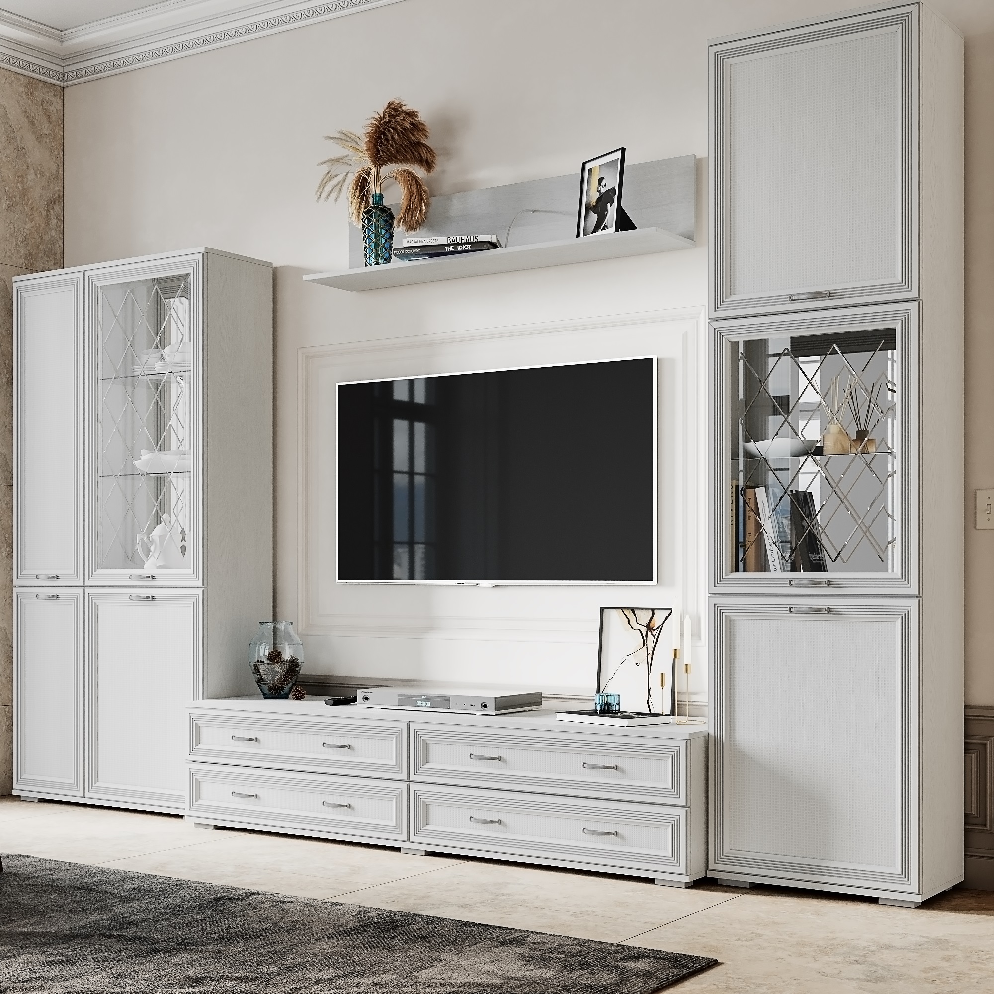 Полка навесная Ливорно 1260х266х266 мм Ясень анкор светлый патина серебро