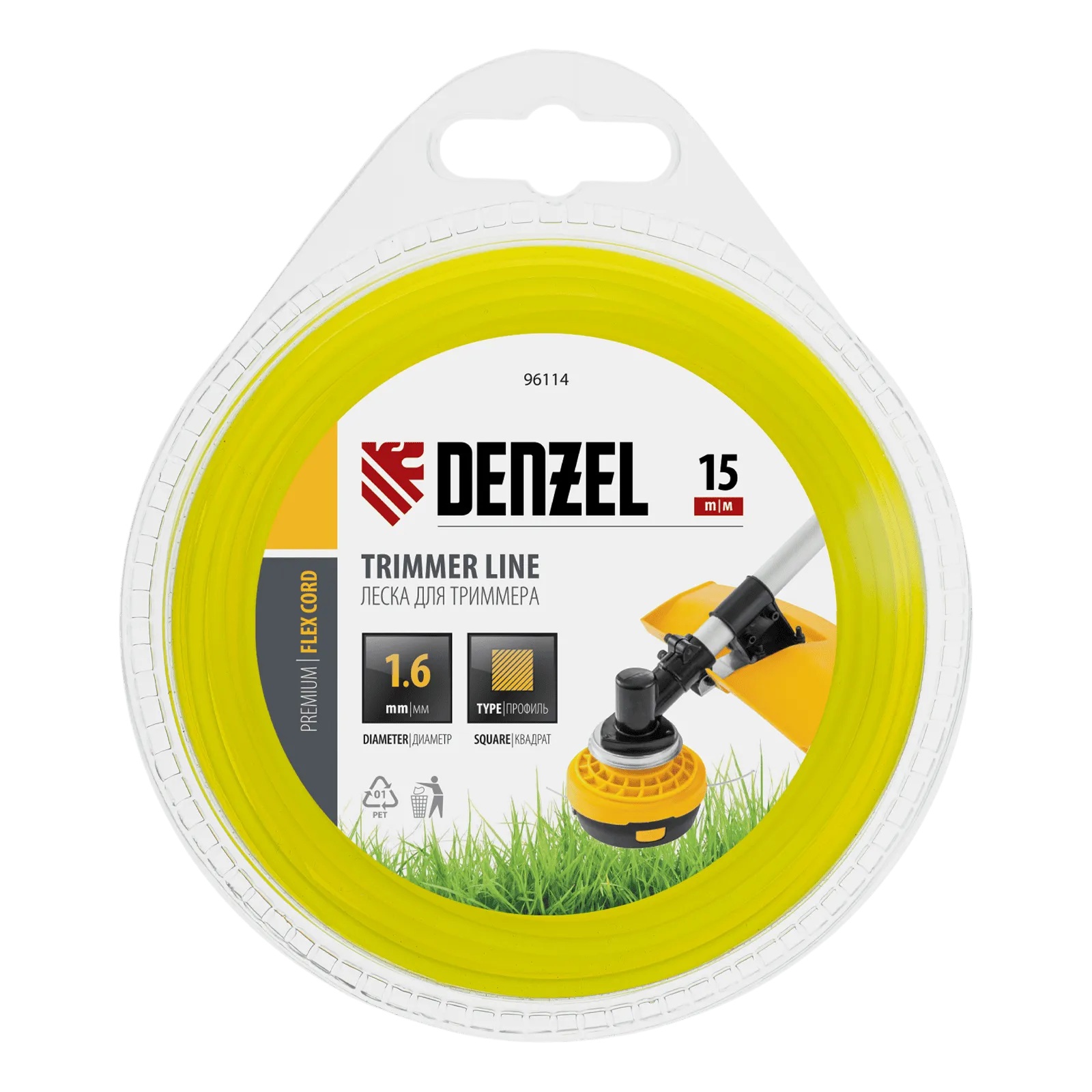 Леска для триммера 1,6 мм х 15 м квадрат Denzel Flex Cord
