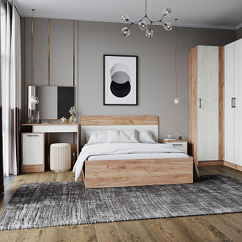 Кровать Вегас 1600х2000 мм Дуб крафт табачный/Дуб крафт белый с ортопед основанием на опорах