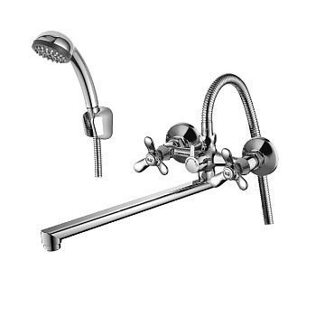 Смеситель для ванны Rossinka Q02-80 вентильный длинный плоский излив 350 мм