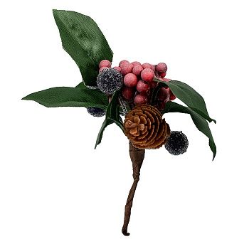 Украшение новогоднее ветка С синими шариками с сосновой шишкой 10x10x9 см