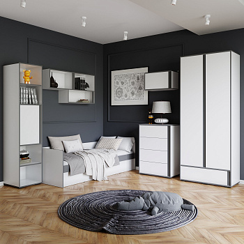 Кровать Асцелла 900х2000 мм Белый/Графит серый с ортопед основанием и ПМ