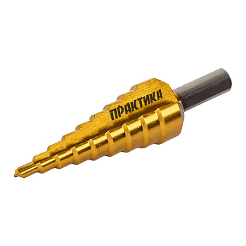 Сверло по металлу ступенчатое 4-20 мм шаг 2 мм Р6М5-TIN Практика Профи 798-317