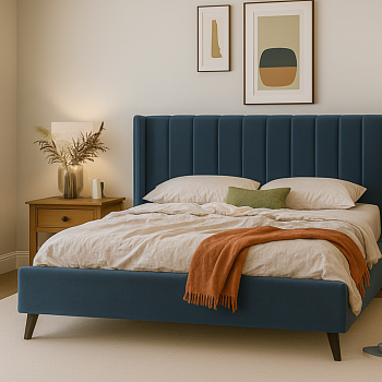 Кровать Мелисса 1600х2000 мм Тори 83 велюр серо-синий с ортопед основанием и ПМ