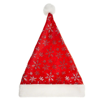Колпак новогодний бархатный Моя Елочка Снежинки серебро 28х35 см красный 2024-0296