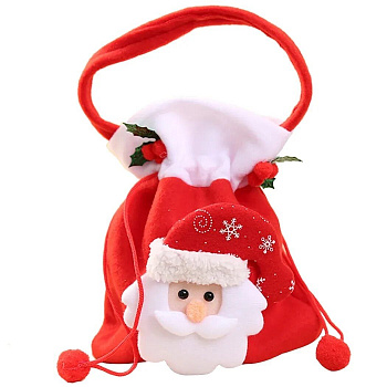 Мешок новогодний с принтом 22х18 см с ручками на кулиске микс 10123-0280