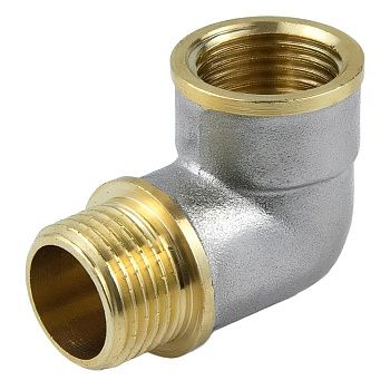 Угольник латунь никель с ребордой 1/2" ВР/НР