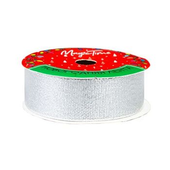 Лента новогодняя Серебряное мерцание из полиэстера на картонной катушке 457х2,5х0,01 см