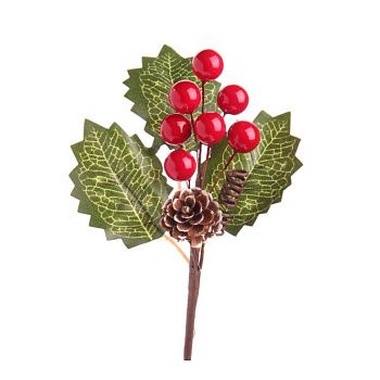 Украшение новогоднее ветка Зимняя сказка с сосновой шишкой  20х11х3,5 см