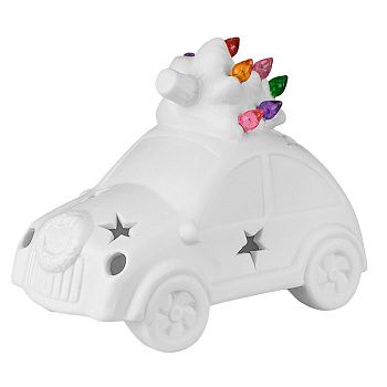 Украшение новогоднее Машинка из фарфора, со светодиодной подсветкой 3 элемента питания LR44 10х8х13 см