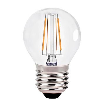Лампа светодиодная филамент General FLP 10Вт 2700К Е27 шар прозрачный