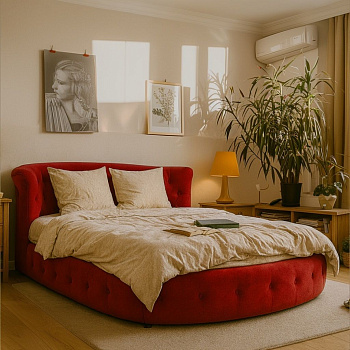 Кровать круглая Честер 2250х2250х900 мм красная с матрасом 200х200 см