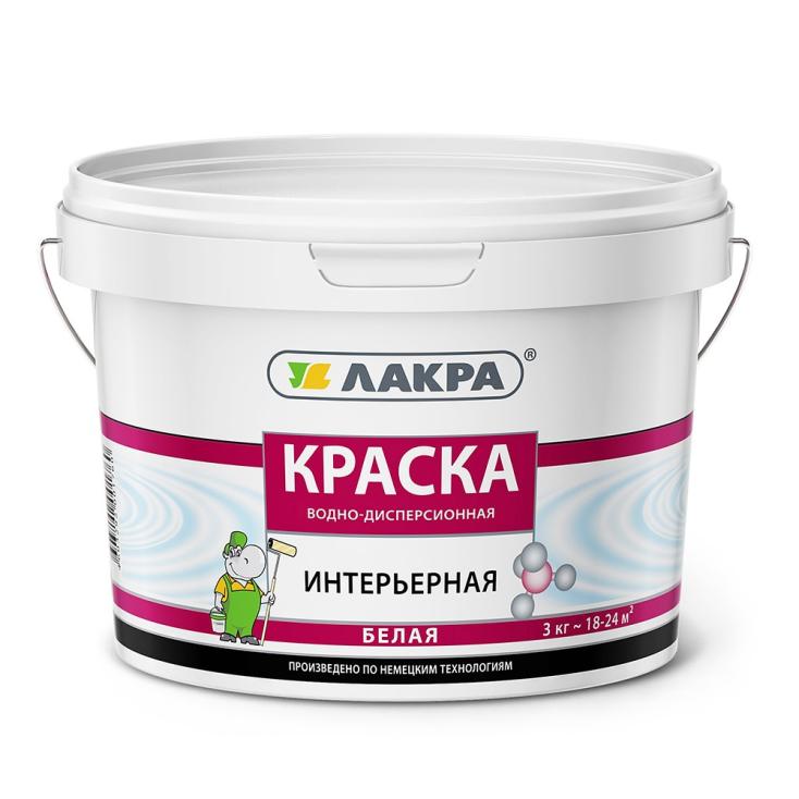 Краска ВД интерьерная Лакра, белая, 3 кг