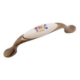 Ручка-скоба 96 мм , античная бронза+фарфор/синий