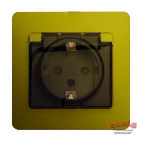 Розетка 1-м Glossa с защ. крышкой защ. шторки с заземл. в сборе IP44 фисташк. SchE GSL001048 Р