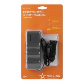 Прикуриватель-разветвитель на 3 гнезда + USB оранжевый Airline ASP-3U-03