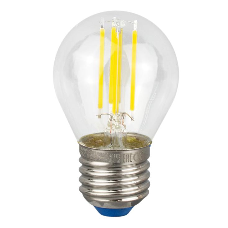 Лампа светодиодная диммируемая LED-P45-5W/NW/E27/CL/DIM GLA01TR. Форма "шар", прозр.Серия Ai 4000К