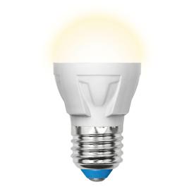 Лампа светодиодная тёплый белый свет.шар E27 7Вт LED-G45 7W/WW/E27/FR PLP01WH  Uniel матовая ЯРКАЯ