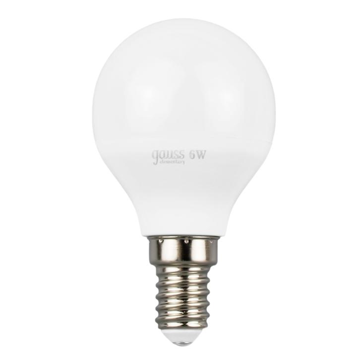Лампа светодиодная LED 6вт 230в 4200К Е14 G45 белый мат.шар Gauss