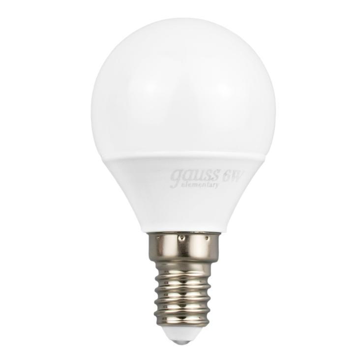 Лампа светодиодная LED 6вт 230в 2700К Е14 G45 теплый мат.шар Gauss