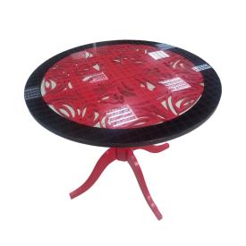 Стол стекло ажурный красный АС017 круглый D900мм нога фигурная черная