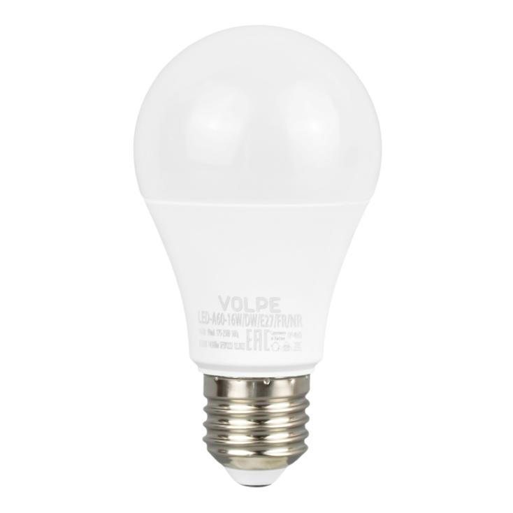 Лампа светодиодная дневной белый свет. Е27 16 Вт 6500К 1450Лм  LED-A60-16W/DW/E27/FR/NR Volpe,