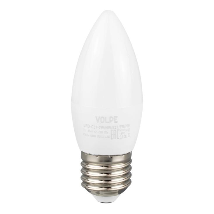 Лампа светодиодная белый свет E27 7 Вт 4000К 600Лм LED-C37-7W/NW/E27/FR/NR  Volpe