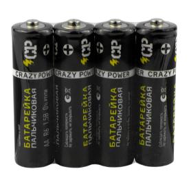Батарейка R6 пальчик солевая CRAZYPOWER (спайка 4шт) CP чёрные